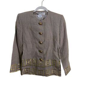Noviello Bloom Suits Vintage Rare Gold Greek Key Embroidered Blazer Size 6